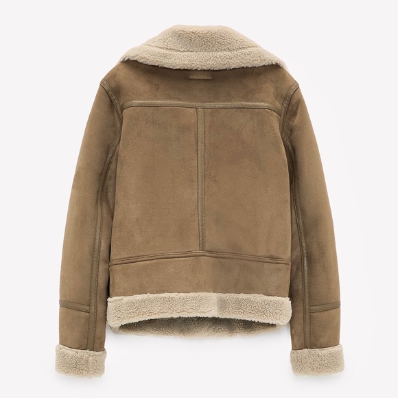Zara Tan Teddy Jacket with Shearling Collar - Picture 7 of 12